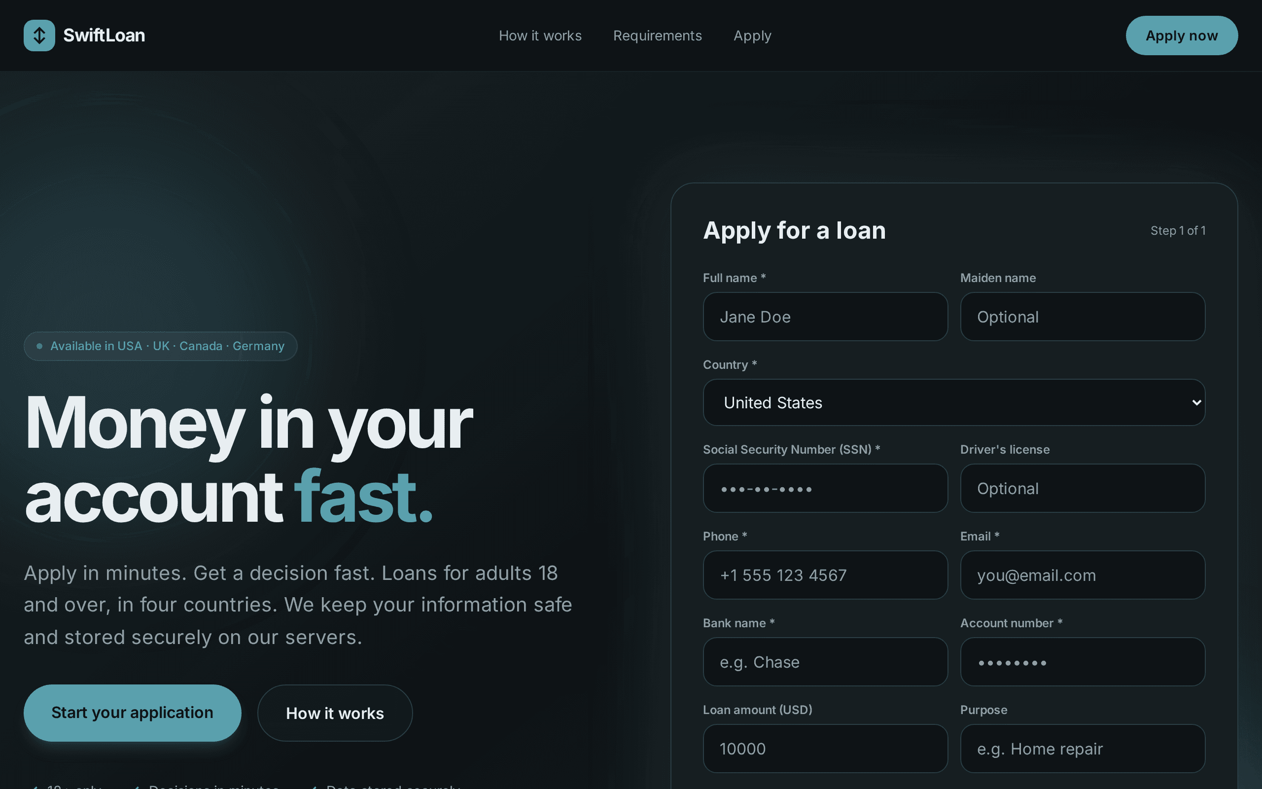 Fast personal loans with a simple online application across four countries.