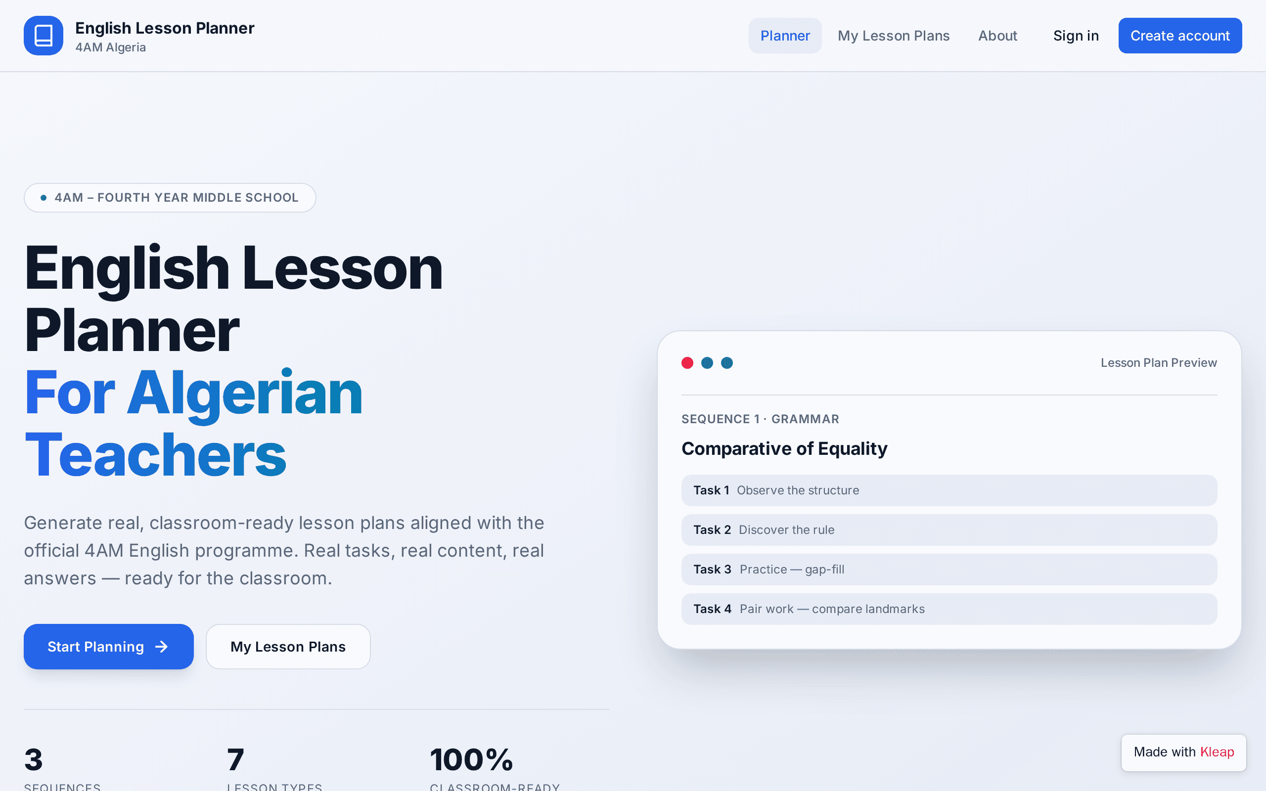 Classroom-ready English lesson plans tailored for Algerian 4AM teachers.