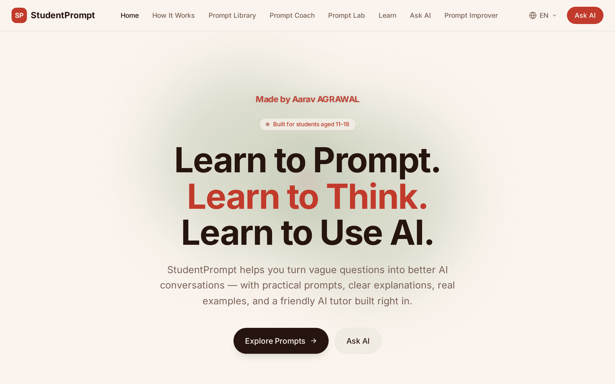Screenshot of StudentPrompt Aarav AGRAWAL