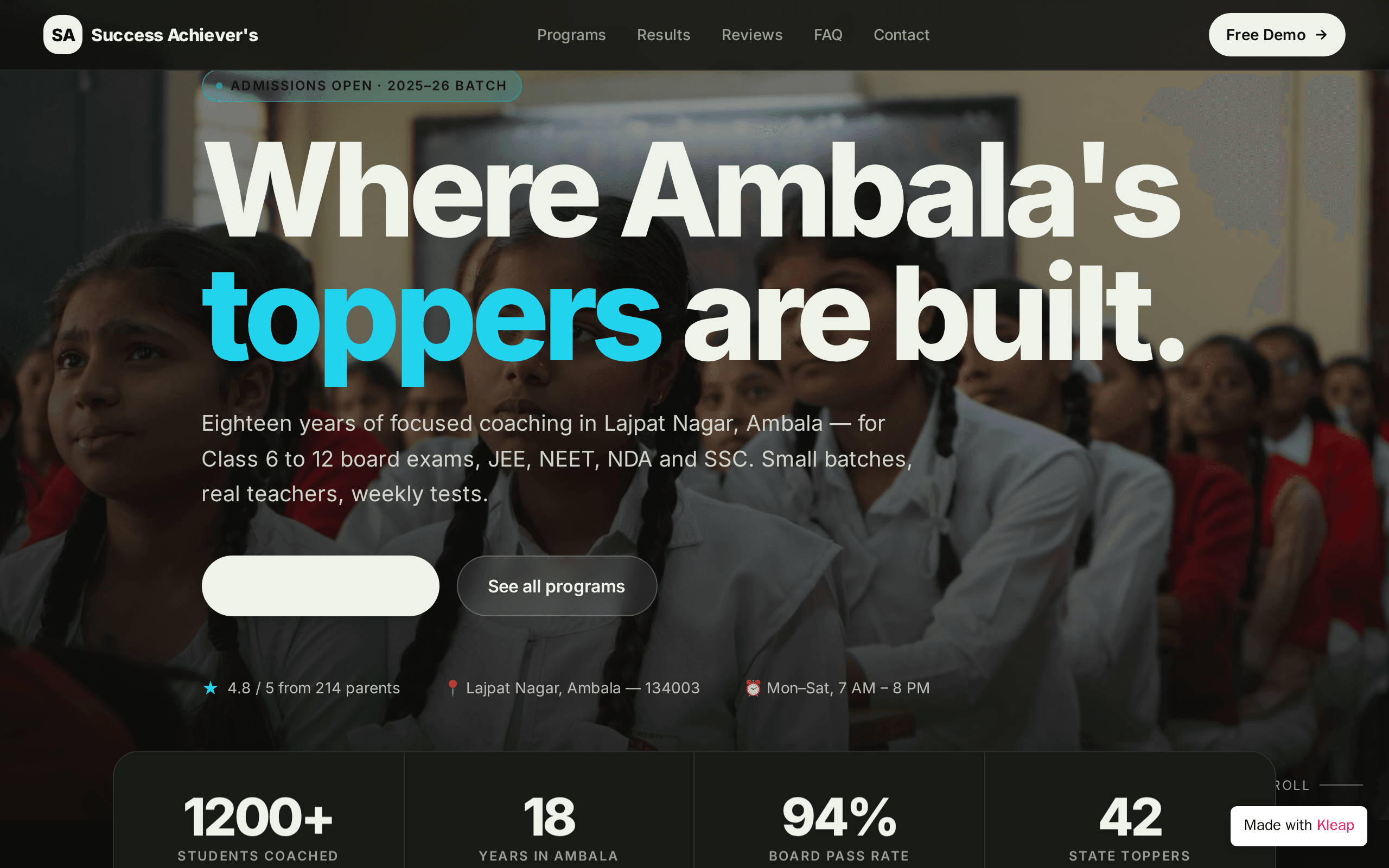 Ambala's trusted coaching centre, built on 18 years of results.