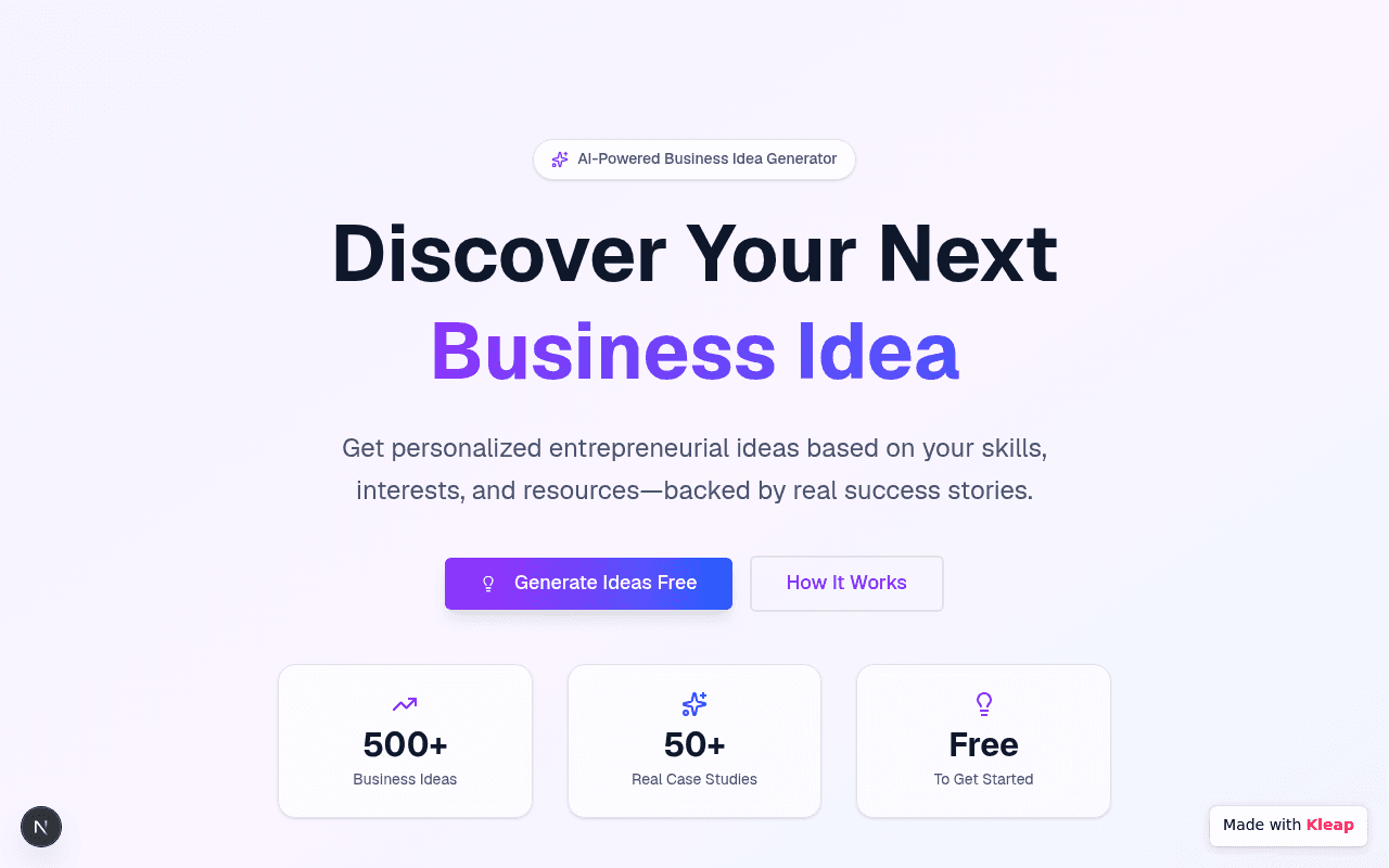 Discover your next business idea with an AI-powered generator and real success stories.