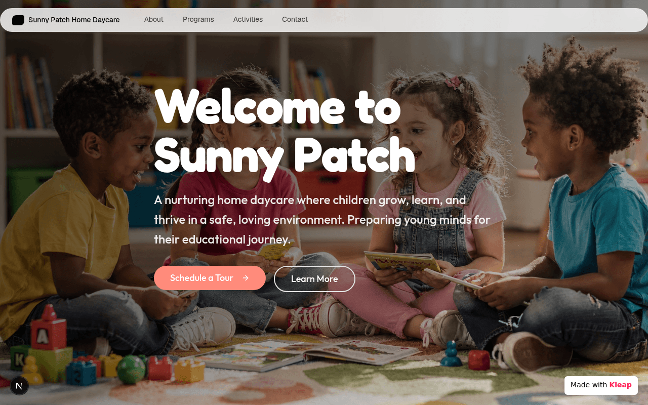 A warm and inviting site for a home daycare focused on nurturing young minds.