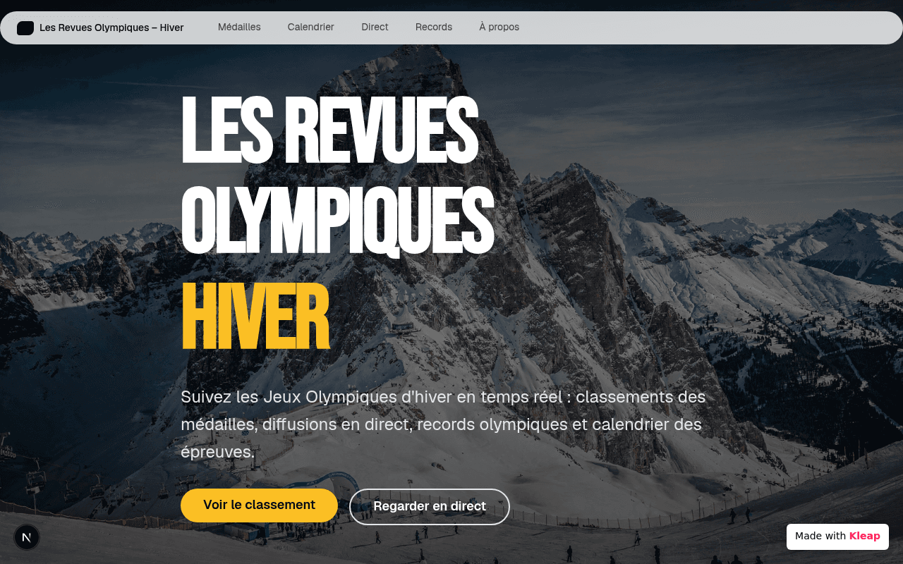 Track winter Olympic stats live with a clean, mountain-inspired interface.