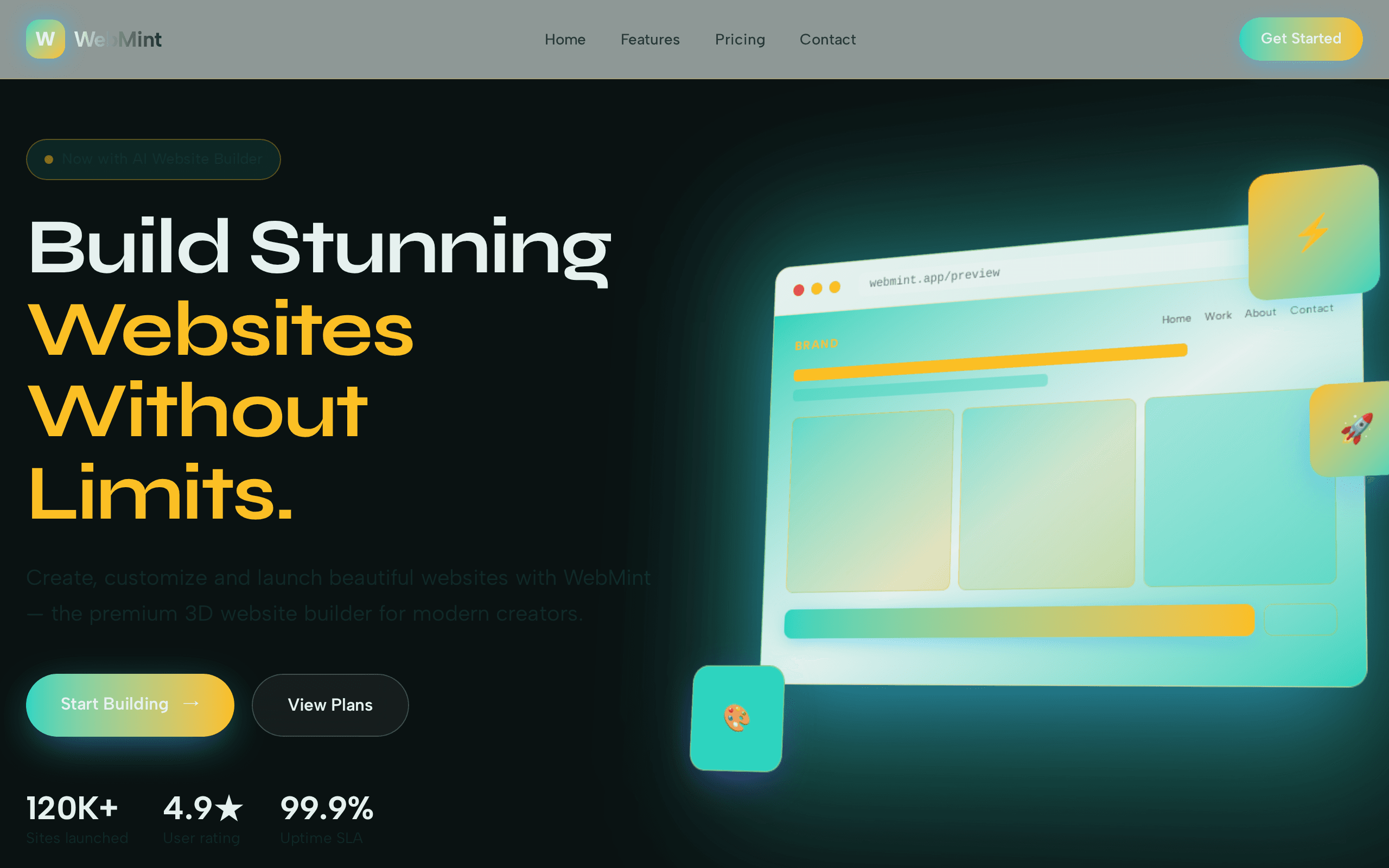 Build stunning websites without limits — the 3D builder for modern creators.