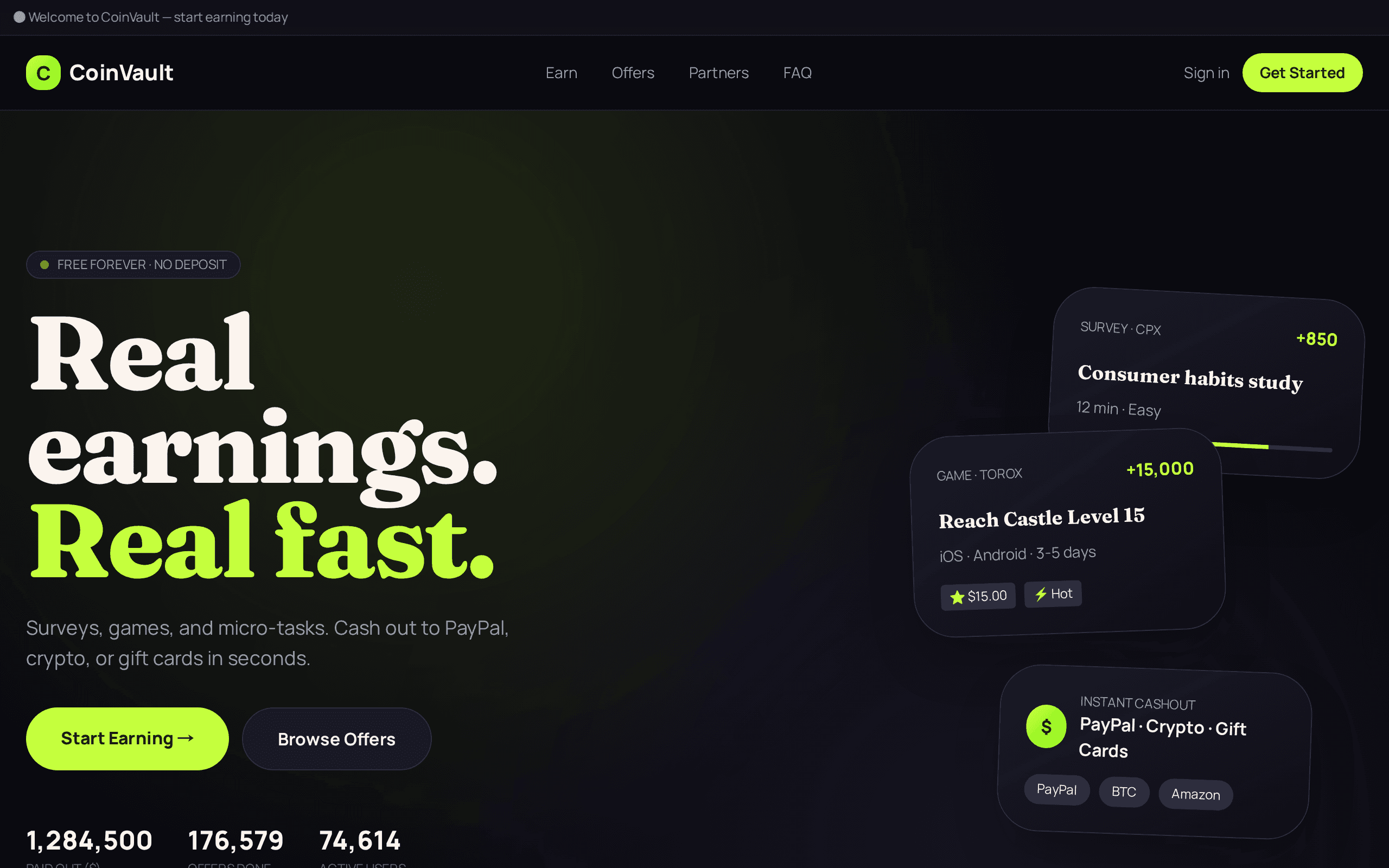 Earn real money completing surveys, games, and micro-tasks with instant cashout.