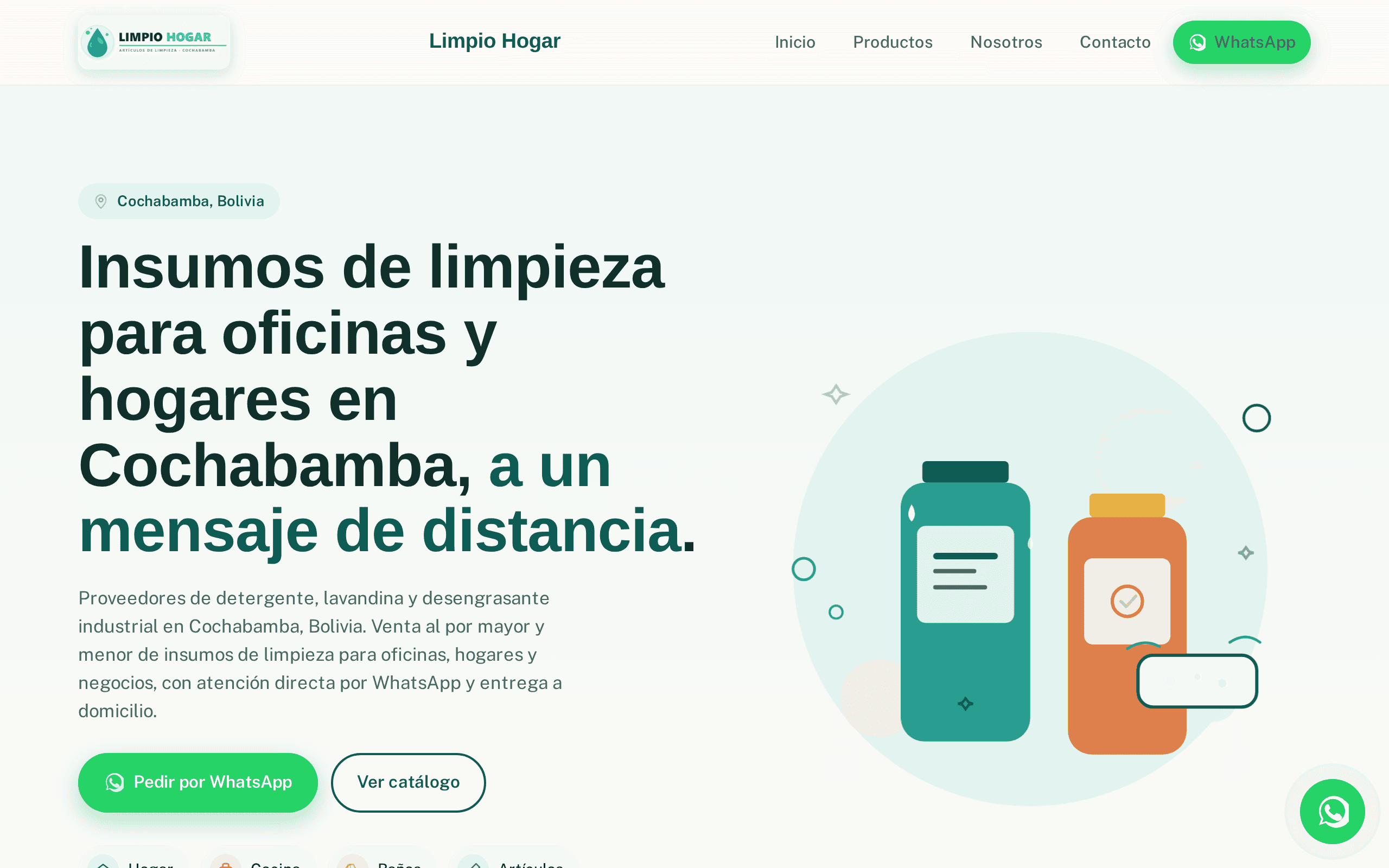 WhatsApp-first cleaning supplies store for Cochabamba, no friction.