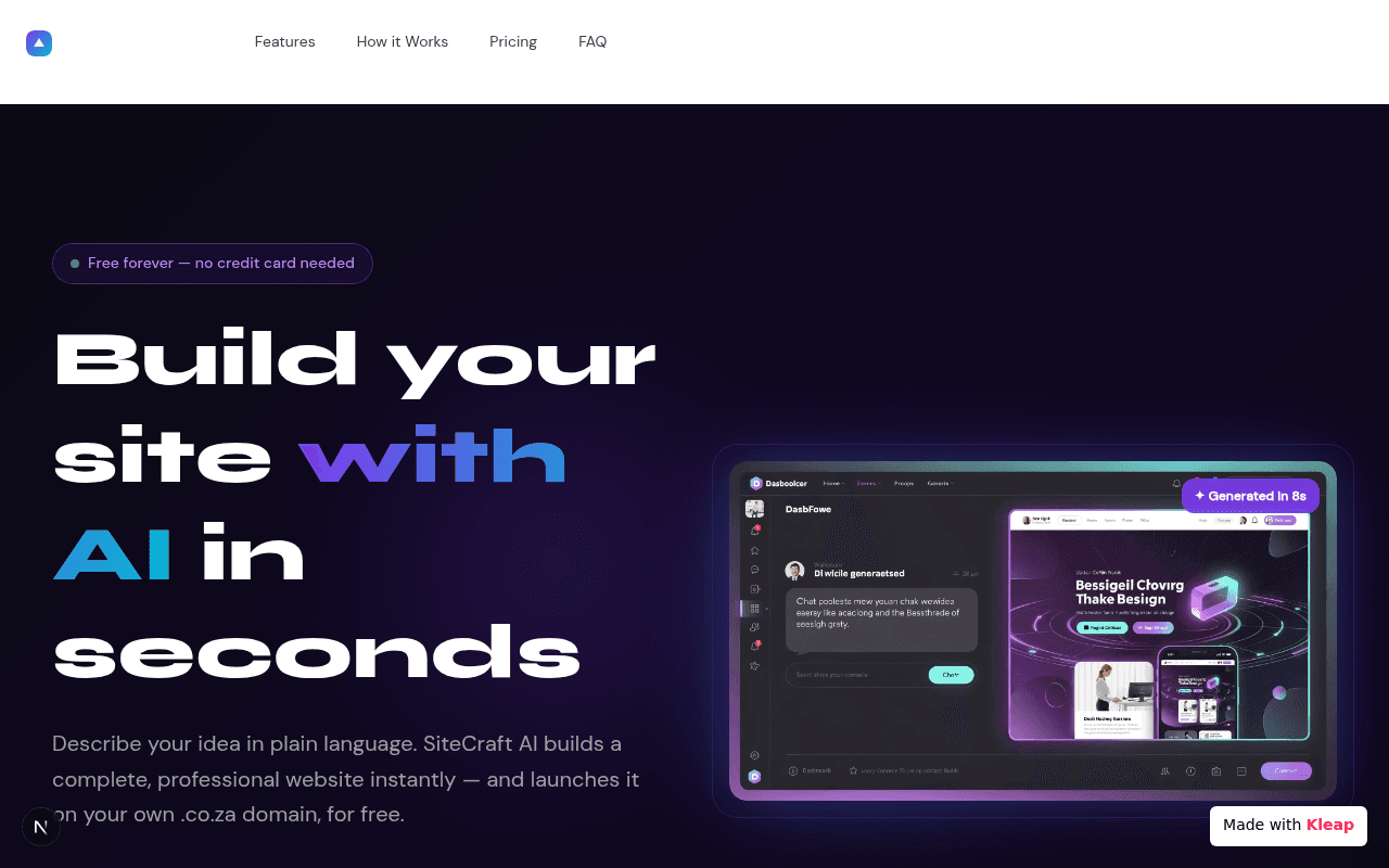 Generate professional websites instantly with AI, complete with a custom domain.