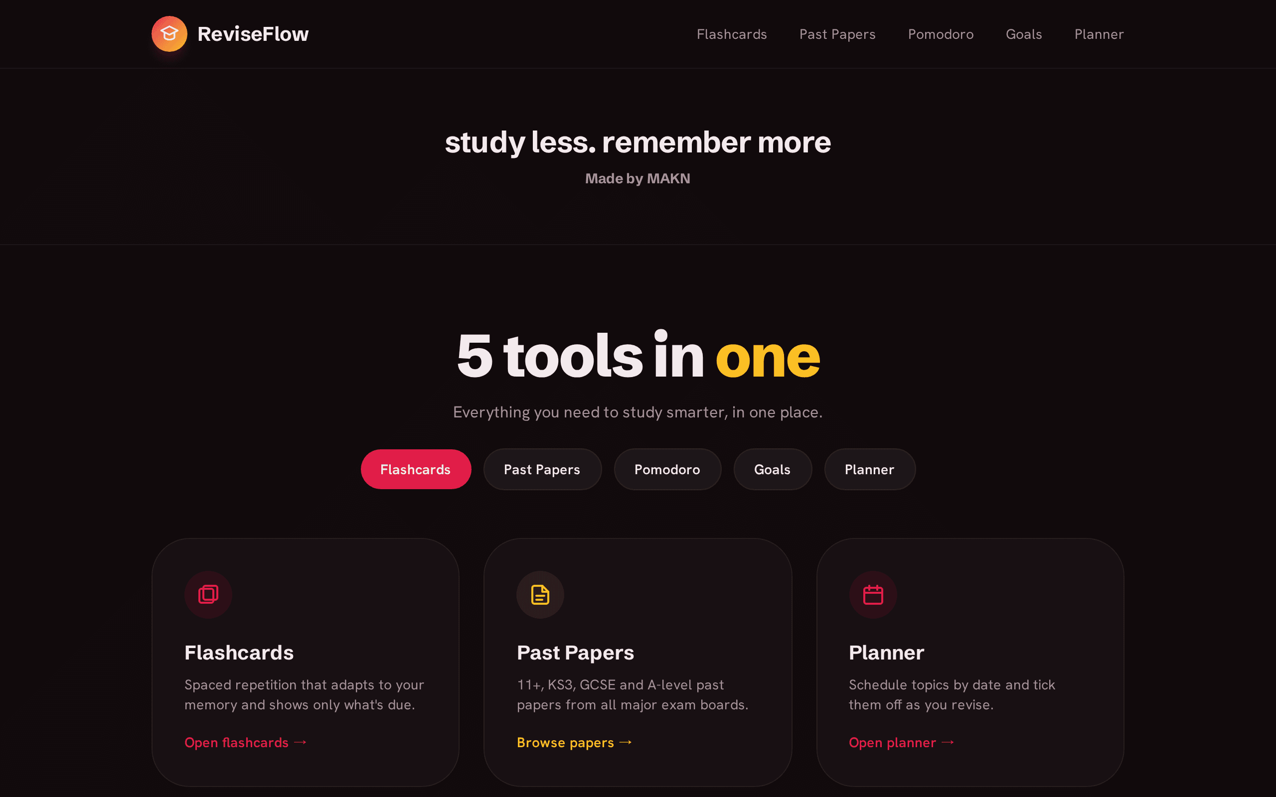 Screenshot of ReviseFlow
