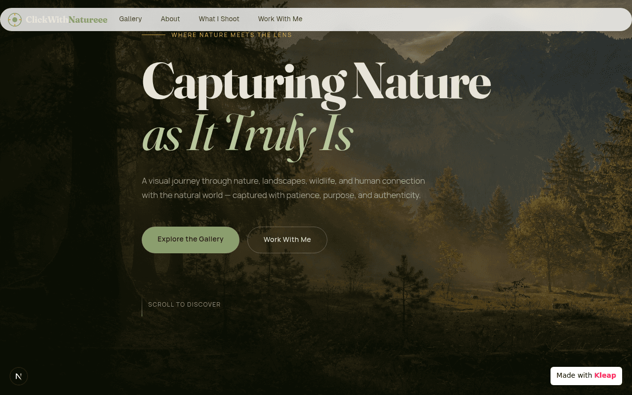 A moody photography portfolio capturing the raw, authentic beauty of the natural world.