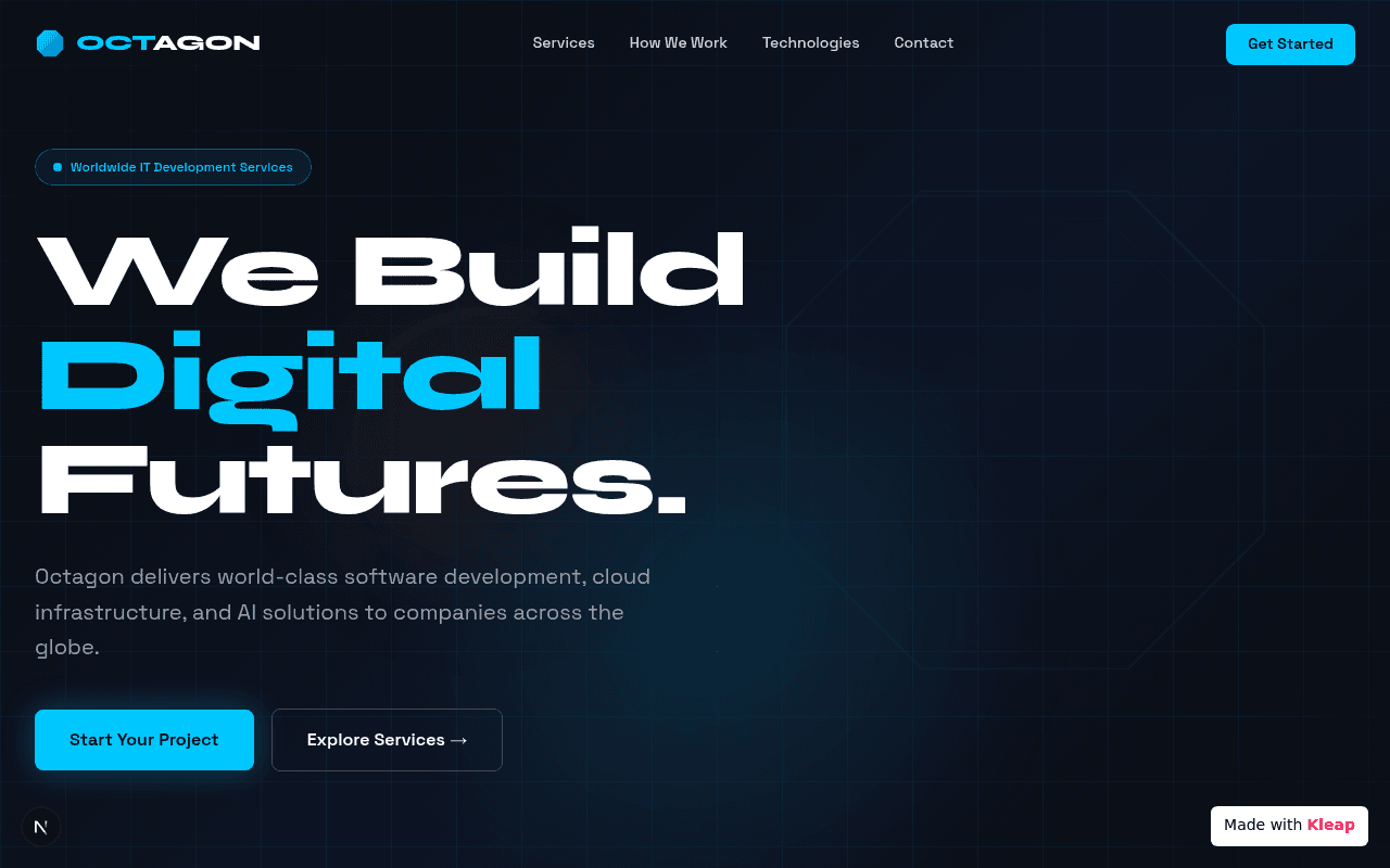 A digital agency site with a bold, modern aesthetic and clear value proposition.