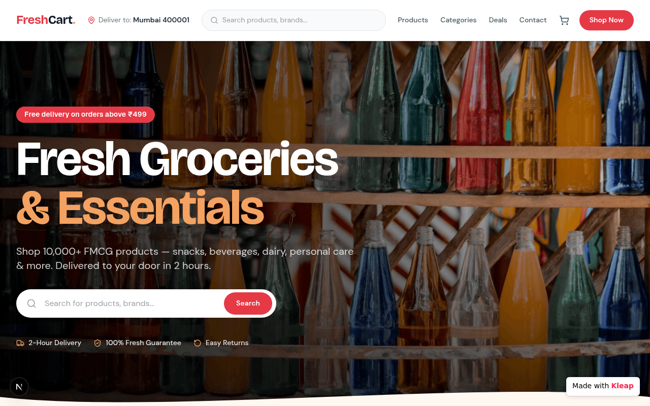 Your daily essentials, delivered fresh to your door in two hours.
