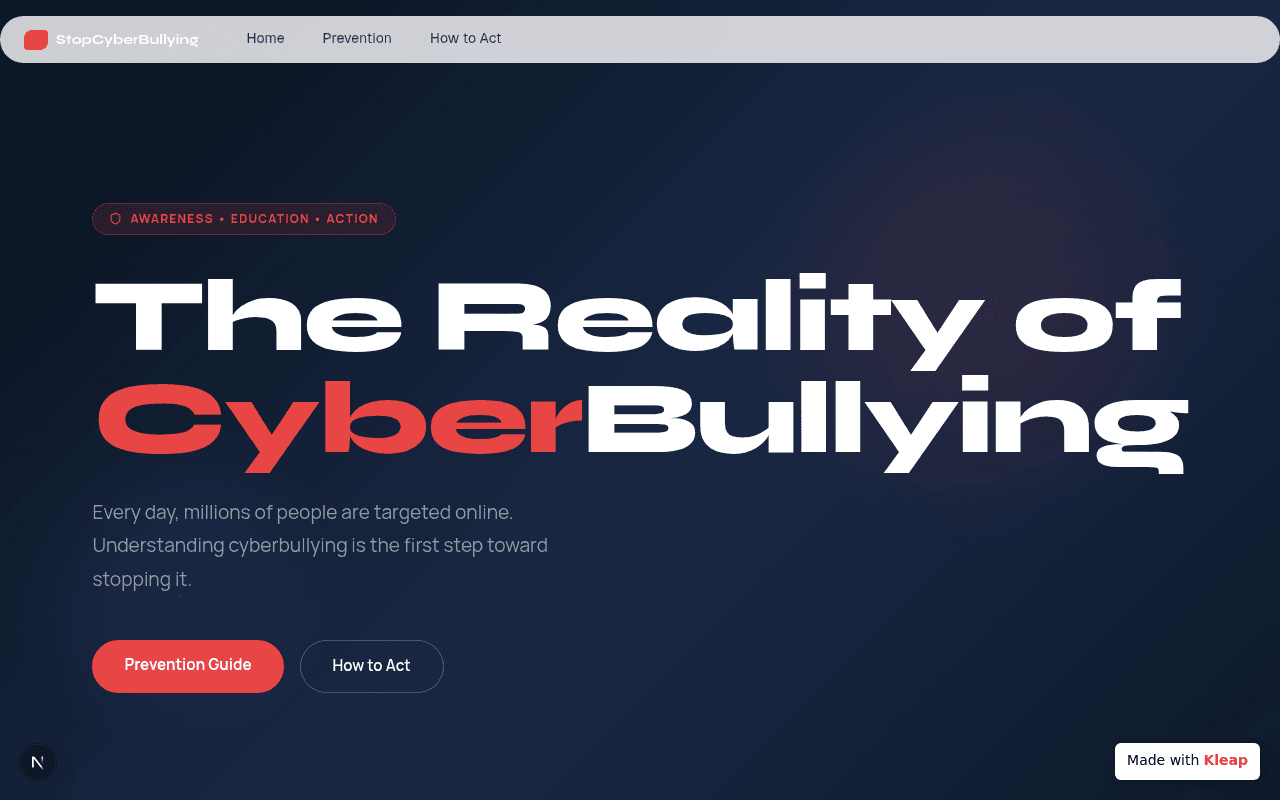 An informative site raising awareness about cyberbullying with clear action steps.