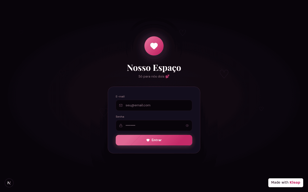 A minimalist and intimate login portal designed exclusively for couples to connect.