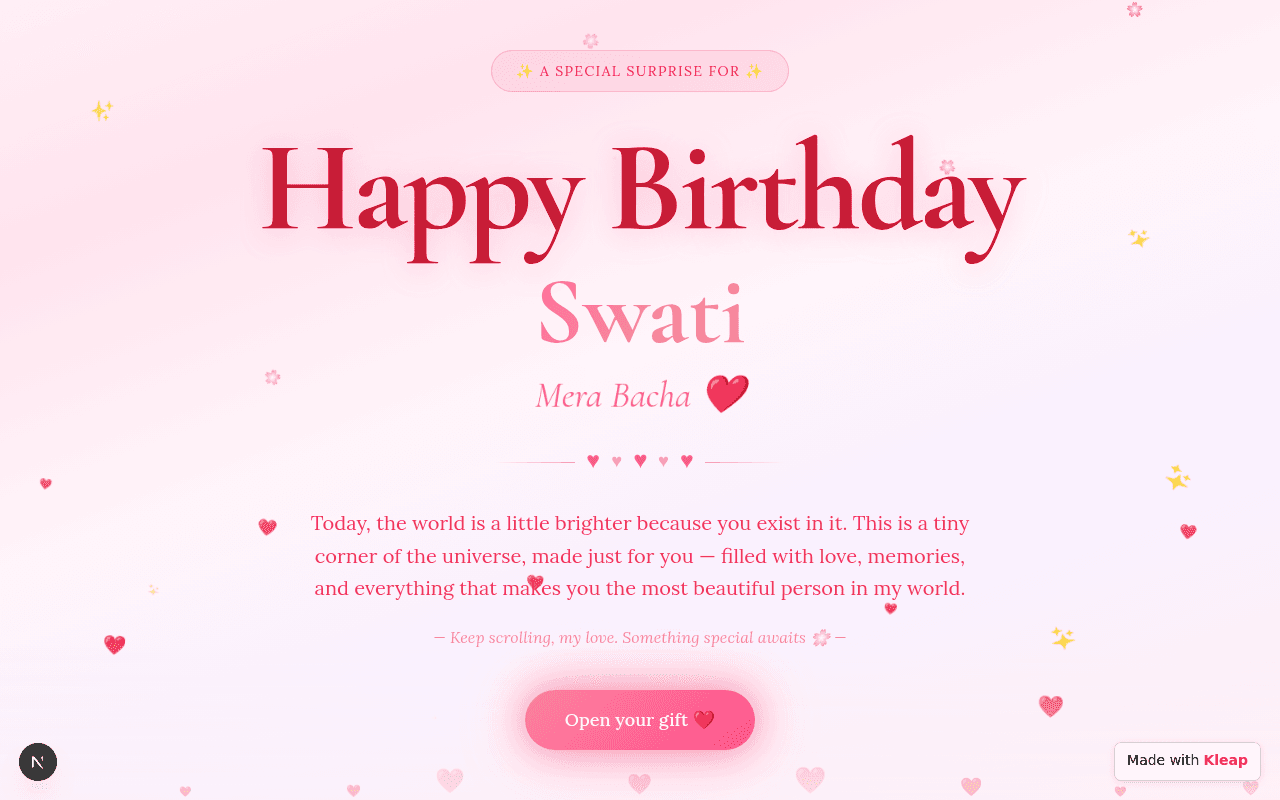 A delightful interactive birthday wish that opens into a personalized digital gift.