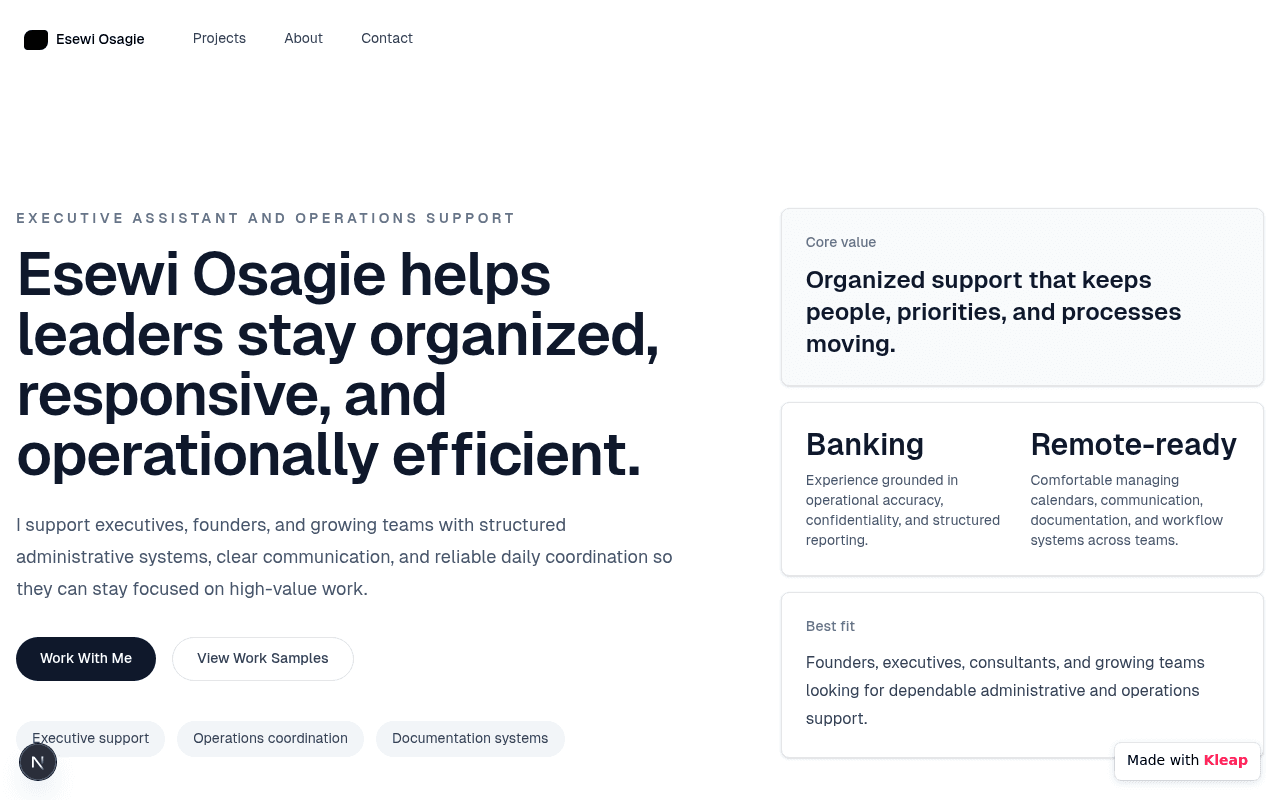Esewi Osagie offers structured administrative support that streamlines executive operations.