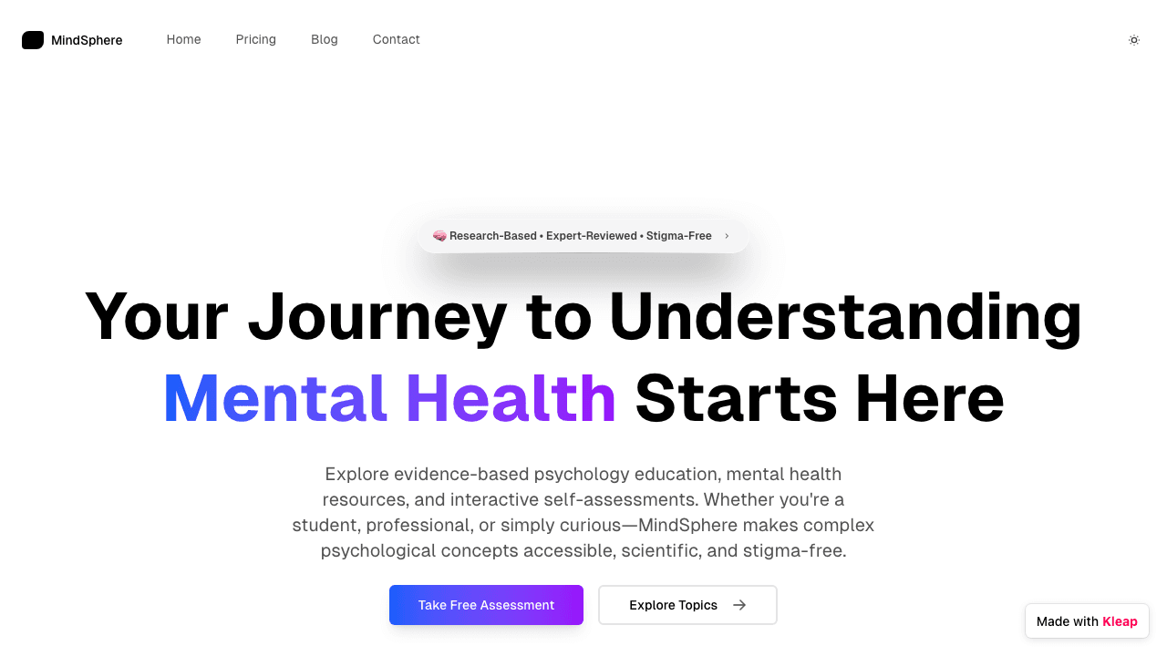 MindSphere offers accessible, scientific mental health education and self-assessments.