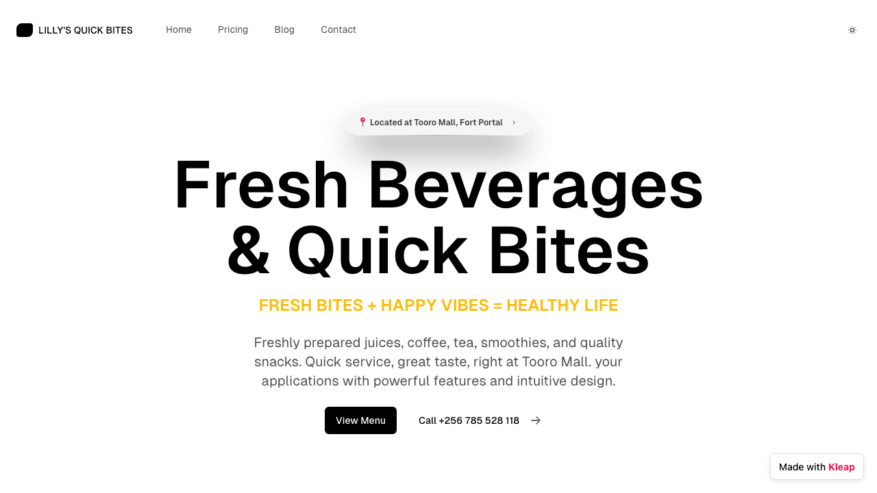 A fresh and vibrant landing page for a quick bites cafe, focusing on healthy options.