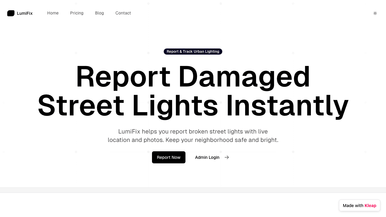 Effortlessly report damaged street lights and keep neighborhoods safe with LumiFix.
