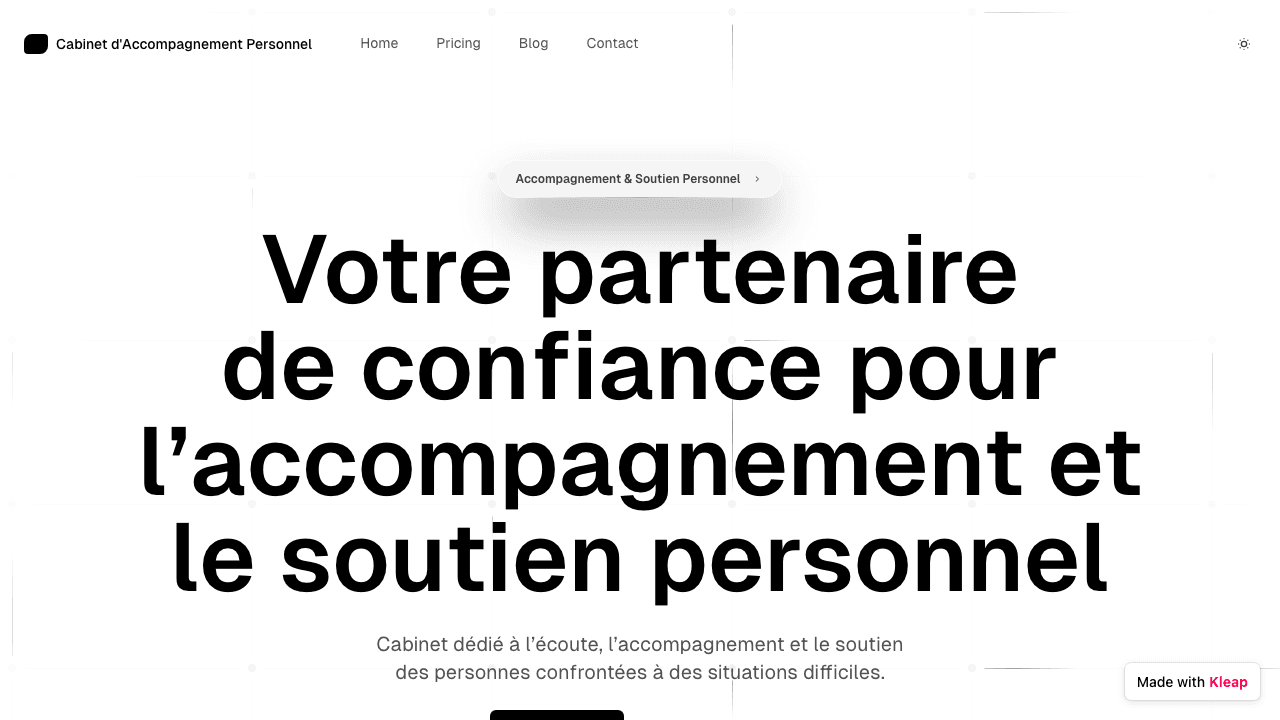 A modern, clean site offering personal support and guidance for difficult situations.
