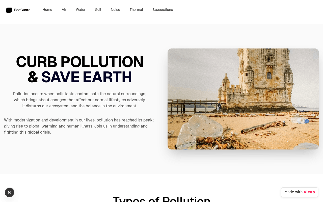 A clean, informative site dedicated to raising awareness about environmental pollution and solutions.
