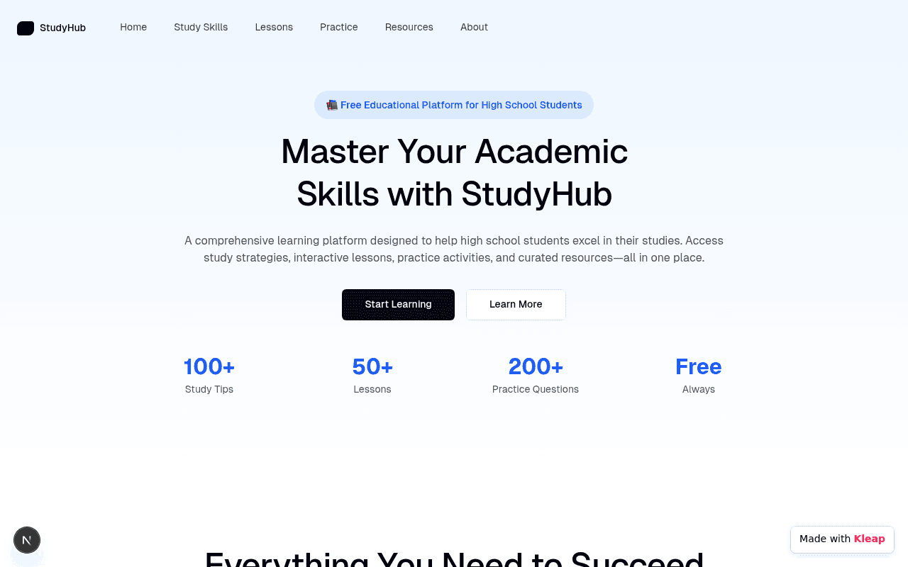 StudyHub helps high school students master academic skills with interactive lessons and resources.