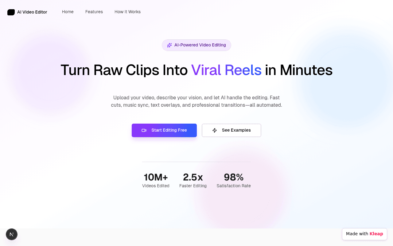 Transform raw video clips into engaging viral reels with AI-powered ease.