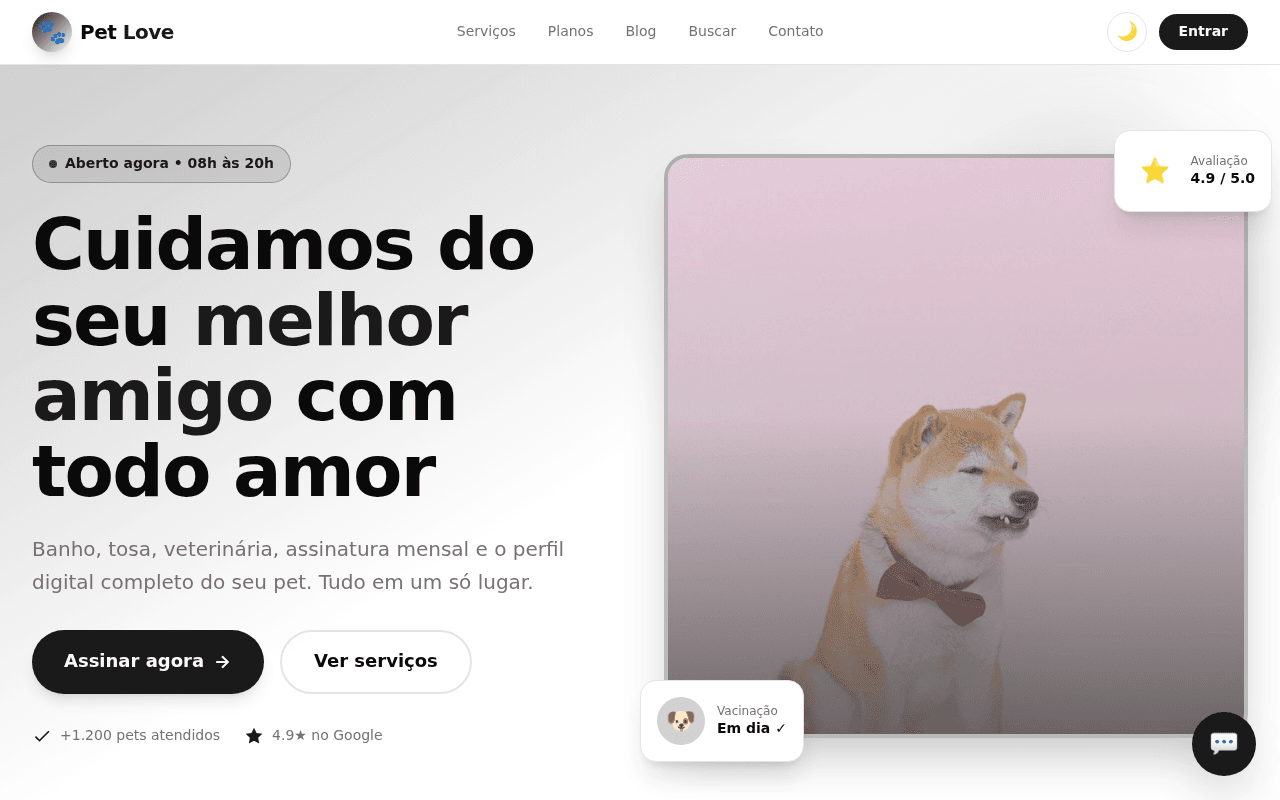 Pet shop o nome é Pet Love com tela de l