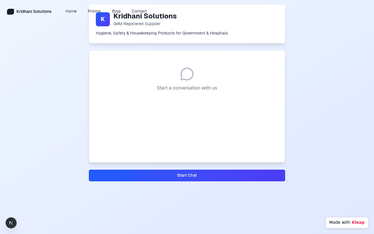 A minimalist chat interface for a supplier of hygiene and housekeeping products.