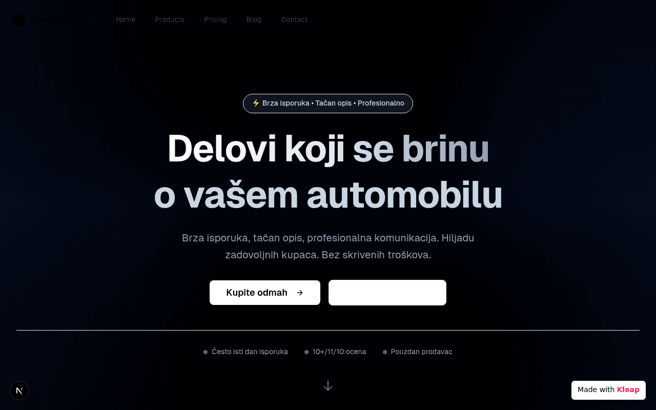An auto parts e-commerce site focused on trust and professionalism with a dark, modern aesthetic.