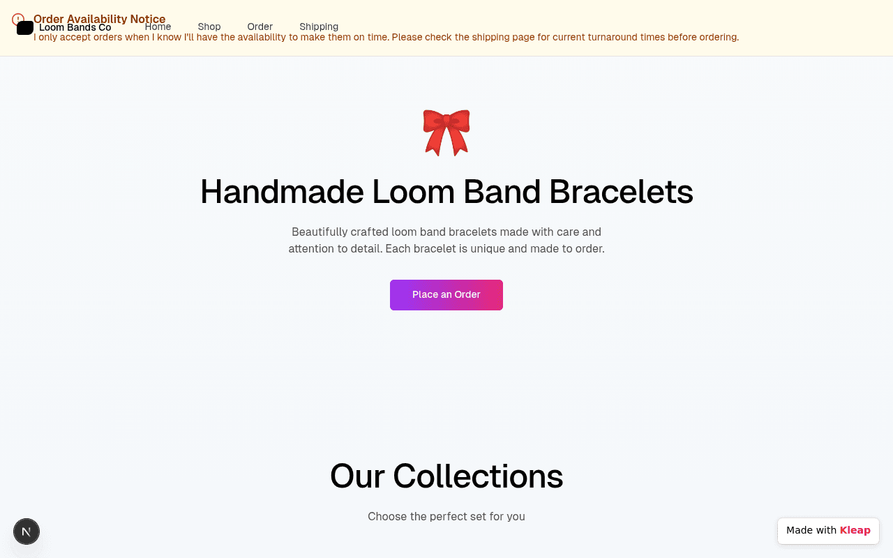 A simple online store for custom handmade loom band bracelets.