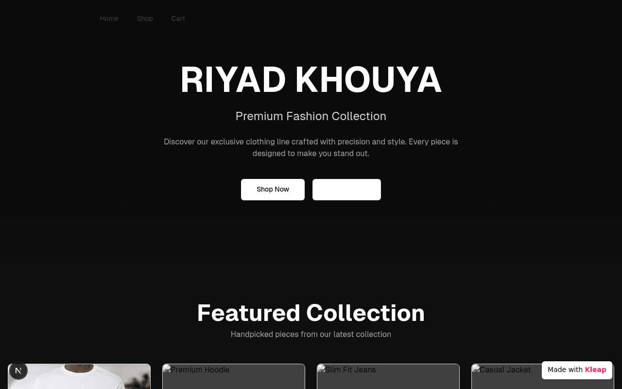 A sleek dark-mode e-commerce site showcasing a premium fashion collection.