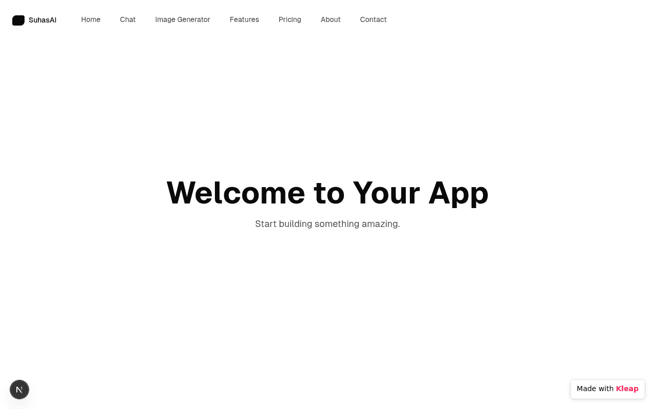 A basic application landing page with a primary navigation menu and a central welcome message.