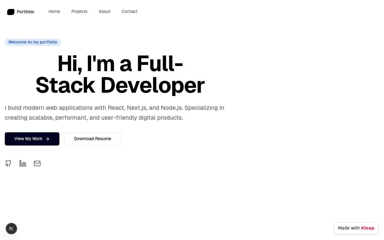 A clean and modern full-stack developer portfolio showcasing skills and projects.
