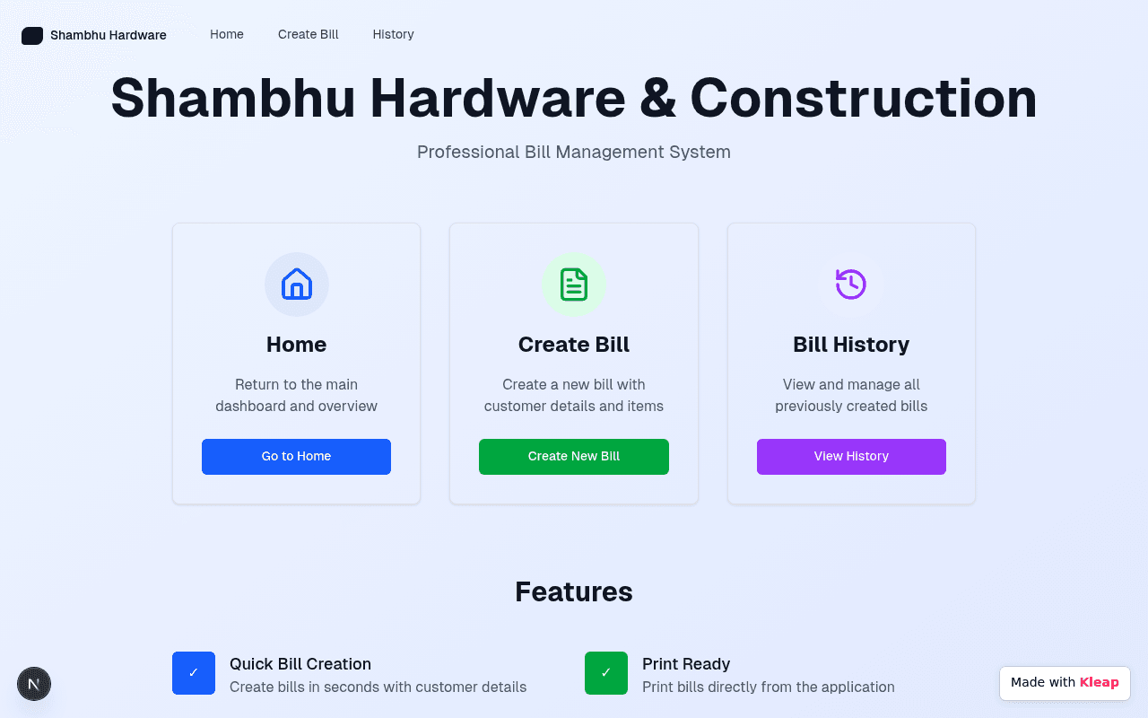 Streamline bill creation and management with a clean, intuitive interface.