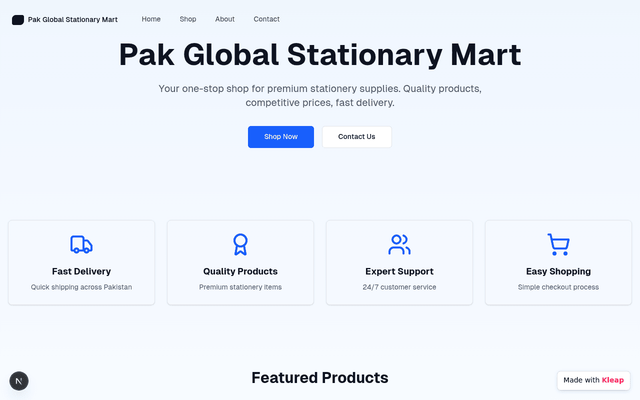 A clean and functional online mart offering premium stationery with fast delivery.