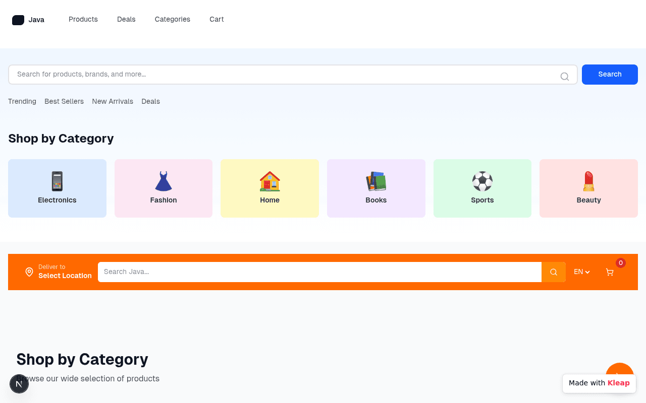 A clean and functional e-commerce platform for browsing products by category.