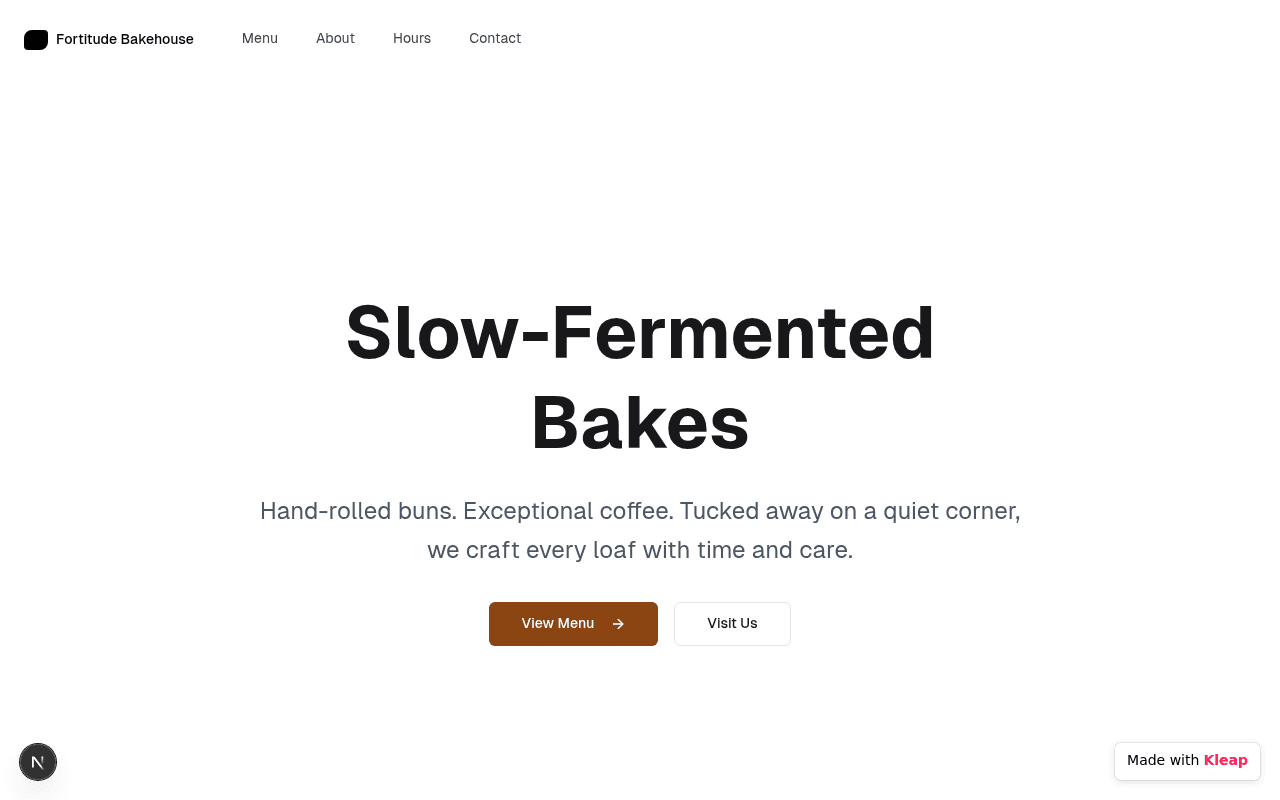 A clean, inviting page for a bakehouse specializing in slow-fermented goods.