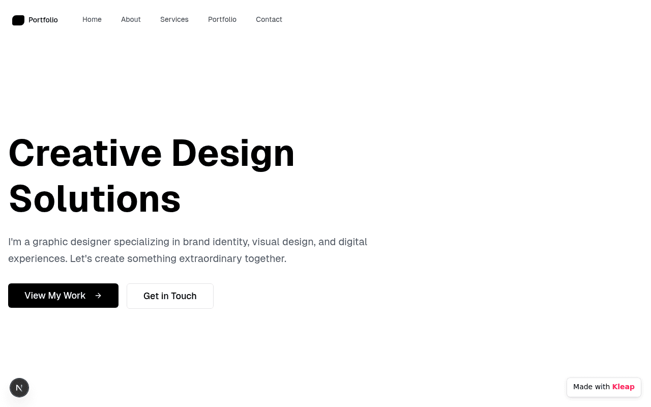 A clean, modern portfolio site showcasing creative design solutions with a clear call to action.