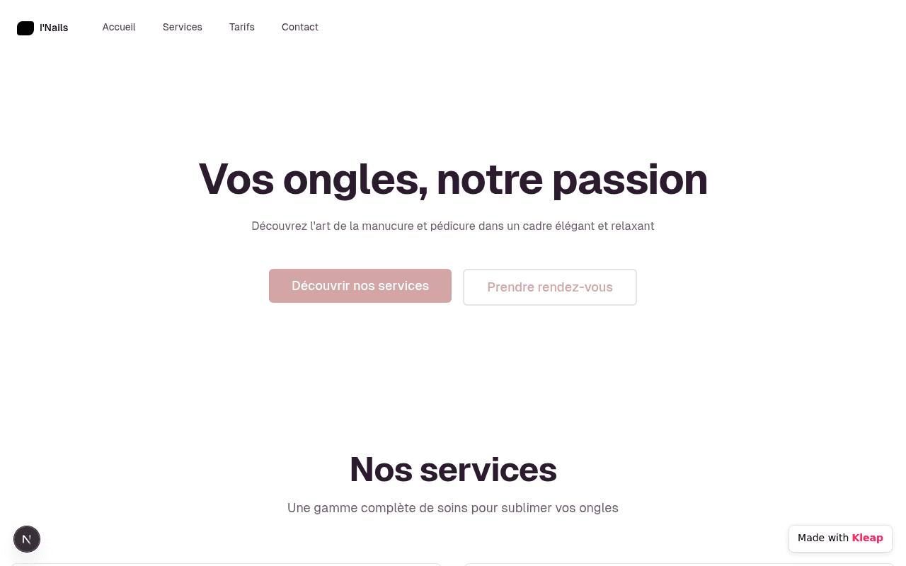 A clean, modern site inviting clients to discover the art of manicure and pedicure.