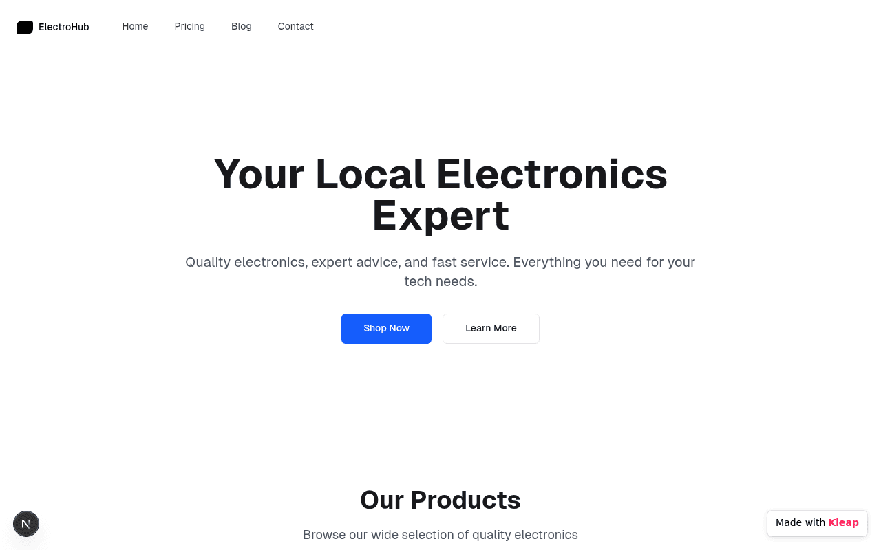 A minimalist e-commerce site for local electronics with a straightforward user experience.