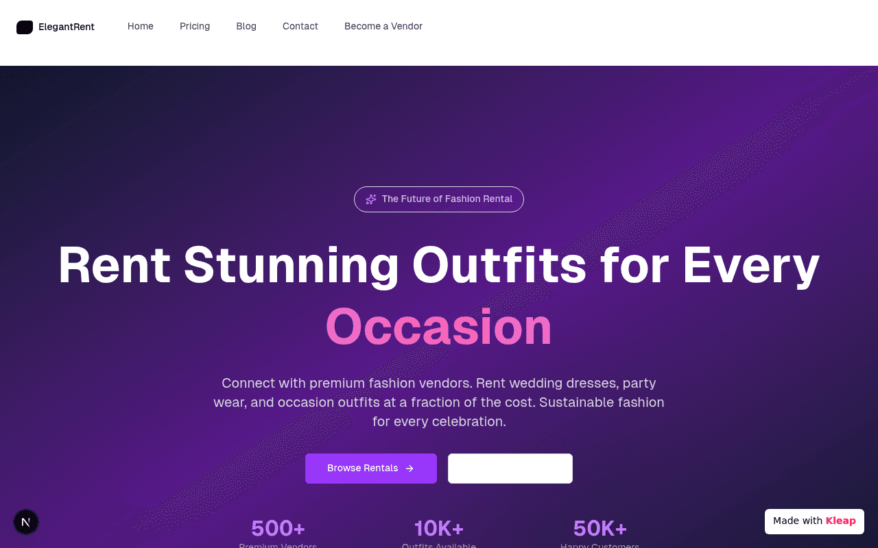 Rent stunning fashion for every occasion, connecting users with premium vendors effortlessly.
