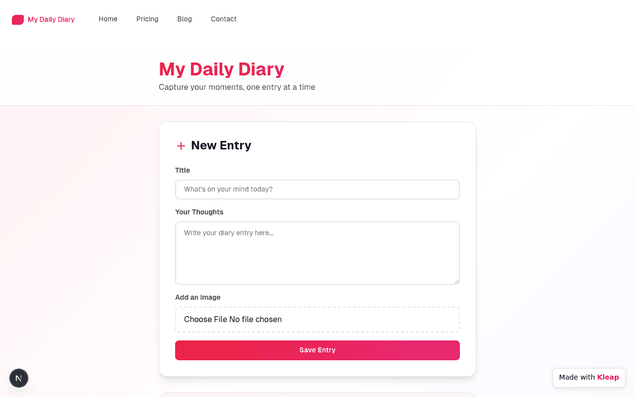 Capture life's moments with a clean, intuitive online diary for your thoughts.