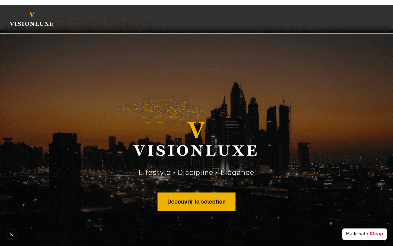 Presents a refined lifestyle vision with a dark, sophisticated backdrop.