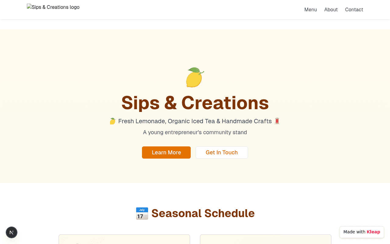 A delightful digital storefront for a young entrepreneur's lemonade, iced tea, and crafts.