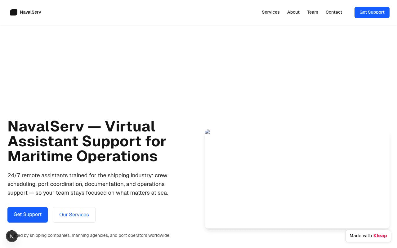 Provides 24/7 virtual assistant support specifically for maritime operations.