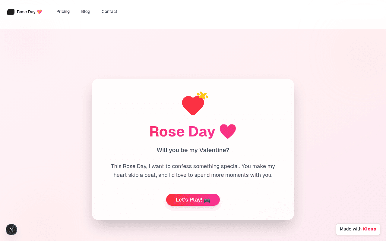 A delightful interactive digital card for confessing sentiments on Rose Day.