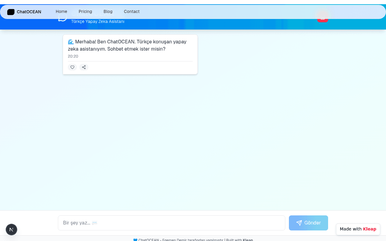 A Turkish AI assistant with a clean, conversational interface and intuitive messaging.