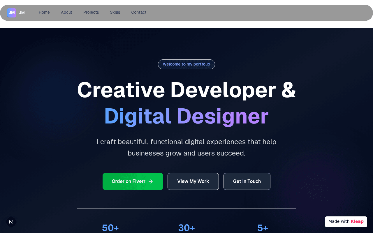 A modern portfolio site for a creative developer and digital designer focusing on functional experiences.