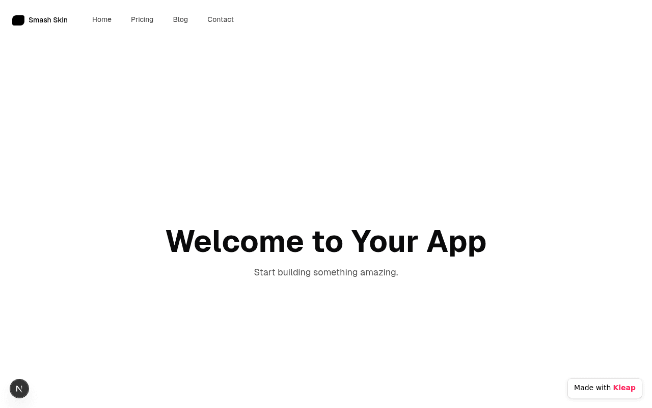 A clean, basic landing page for a new application with essential navigation.