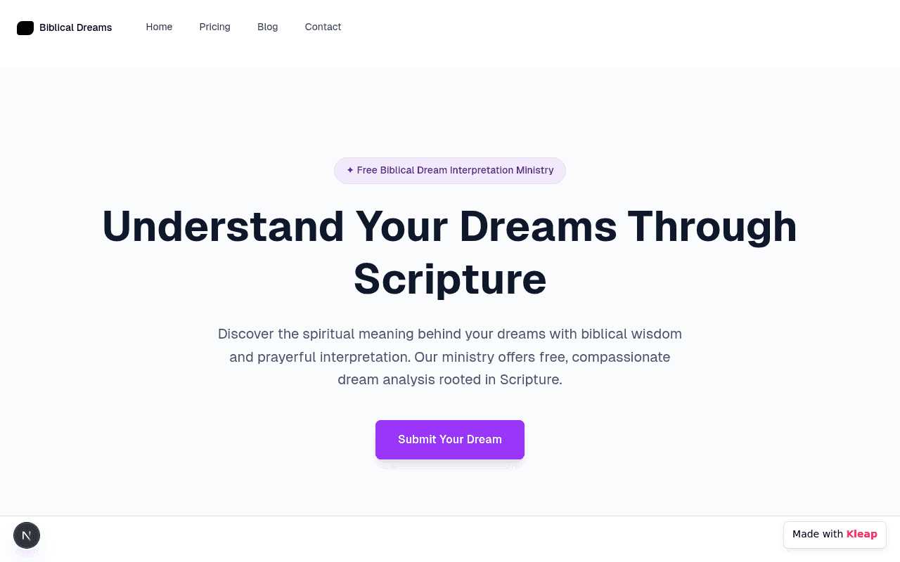 A ministry offering free, scripture-based dream interpretation for spiritual understanding.